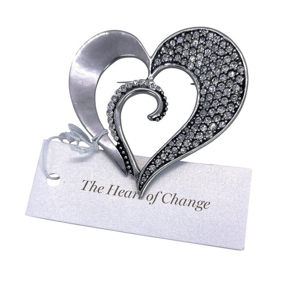 Chicos Silver-Tone Rhinestone Heart Of Change Brooch Pin Fashion Statement NWT - Picture 10 of 10